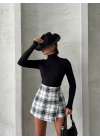 İki düğmeli şort ch kumaş etek ekoseli siyahbeyaz h26414