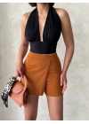 Kapaklı şort etek camel s208