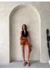 Kapaklı şort etek camel s208