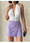 Kapaklı şort etek lila s208