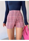 Kapaklı tüvit şort etek kırmızı