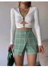 Kapaklı tüvit şort etek yeşil