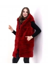 Kapşonlu Peluş Kürk Yelek Premium Kalite, Tam Astarlı, Uzun Model - Kırmızı