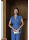 Keten yelek pantolon takım indigo pt