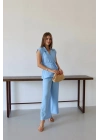 Keten yelek pantolon takım mavi pt