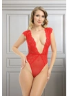 ÇOK SATAN Kırmızı Yarım Kol Dantel Bodysuit - 896