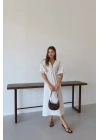 Kısa kollu müslin elbise beyaz pt