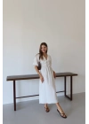 Kısa kollu müslin elbise beyaz pt