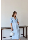 Kısa kollu müslin elbise mavi pt