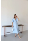 Kısa kollu müslin elbise mavi pt