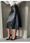 Komple parçalı deri etek siyah h26441