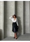 Komple parçalı deri etek siyah h26441