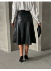 Komple parçalı deri etek siyah h26441