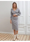 Kruvaze şardonlu etekli takım gri