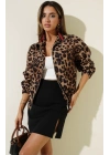Leopar desenli astarlı ceket siyah t1192