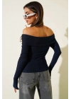 Madonna Yaka Düğmeli Bluz Lacivert t4329