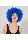 ÇOK SATAN Mavi Renk Kıvırcık Afro Bonus Peruk