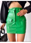 Önden iki cepli deri etek yeşil h240040