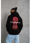 Oversize Üç İplik Kapüşonlu Sweatshirt – Siyah “Don’t Be Terrified” Ön, Sırt ve Kol Baskılı, Kanguru Cepli, Ribanalı Rahat Model- Siyah -