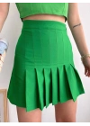 Pileli düğmeli etek açık yeşil s24811