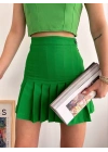 Pileli düğmeli etek açık yeşil s24811