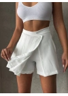 Piliseli düğmeli şort etek beyaz s25813