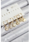 ÇOK SATAN Pirinç Zirkon Taşlı Yonca Model Gold Renk 6lı Küpe Set
