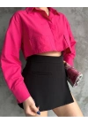 Poplin crop gömlek fuşya s3060