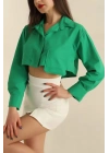 Poplin crop gömlek yeşil s3060