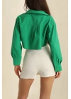 Poplin crop gömlek yeşil s3060