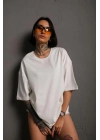 24/1 Düz A Kalite Oversize T-shirt - Beyaz