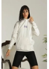 24 Sırt Baskılı Ovresize Üç İplik Kapüşonlu Sweatshirt - Beyaz