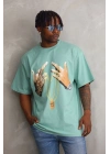Baskılı Oversize T-Shirt - Mint Yeşili
