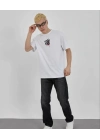Bisiklet Yaka Baskılı Oversize T-Shirt - Beyaz