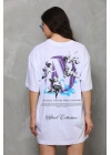 Bisiklet Yaka Baskılı Oversize T-Shirt - Beyaz