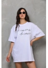Bisiklet Yaka Baskılı Oversize T-Shirt - Beyaz