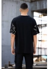 Bisiklet Yaka Baskılı Oversize T-Shirt - Siyah