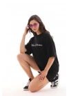 Bisiklet Yaka Baskılı Oversize T-Shirt - Siyah