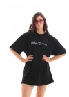 Bisiklet Yaka Baskılı Oversize T-Shirt - Siyah