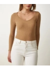 Fitilli Likralı Body Crop - Camel