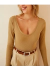 Fitilli Likralı Body Crop - Camel