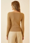 Fitilli Likralı Body Crop - Camel