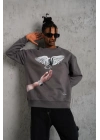 Güvercin Baskılı Sweatshirt - Gri