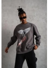 Güvercin Baskılı Sweatshirt - Gri