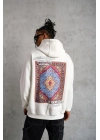Kilim Desen Kapüşonlu Sweat- Beyaz