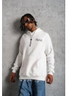 Kol ve Etek Ribana Baskılı Kapüşonlu Sweat - Beyaz