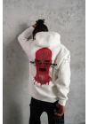 Maske Baskılı Kapüşonlu Sweat - Beyaz