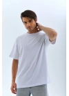 Oversize Düz Bisiklet Yaka T-Shirt - Beyaz