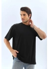 Oversize Düz Bisiklet Yaka T-Shirt - Siyah