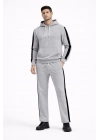 Şeritli Eşofman Takım Kapüşonlu Sweatshirt Boru Paça Alt, Oversize 3 iplik Pamuklu - Gri